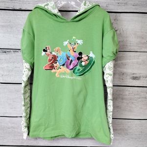 Disney Shirt Girl's Green 2009 Hooded Long Sleeve Logo  Size Large